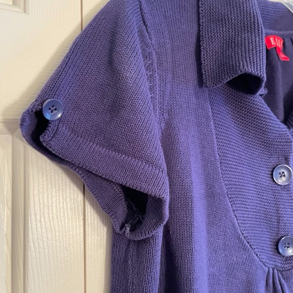 ELLE Purple Cardigan Short Sleeve Knit Crochet Sweater Button Top Size XL - Picture 4 of 10